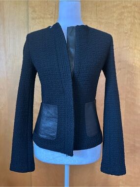 Vince. Black Knit Jacket with Leather Accent Pockets